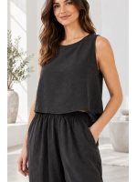 Beli Lastikli Modal Pantolon & Kalın Askılı Bluz Takımı - Siyah