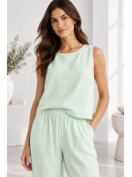 Beli Lastikli Modal Pantolon & Kalın Askılı Bluz Takımı - Su Yeşili