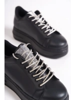 Luna Sim Detaylı Bağcıklı Kadın Günlük Sneaker Ayakkabı - Siyah