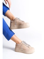 Luna Sim Detaylı Bağcıklı Kadın Günlük Sneaker Ayakkabı - Ten