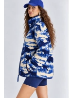 Desenli Dik Yaka Cepli Biyeli Kadın Polar Sweatshirt- - Lacivert-Krem
