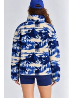 Desenli Dik Yaka Cepli Biyeli Kadın Polar Sweatshirt- - Lacivert-Krem