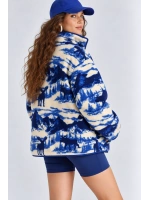 Desenli Dik Yaka Cepli Biyeli Kadın Polar Sweatshirt- - Lacivert-Krem