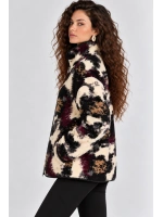 Desenli Dik Yaka Cepli Biyeli Kadın Polar Sweatshirt - Siyah-Antrasit