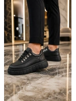 Duolc Bağcıklı Cilt Erkek Günlük Rahat Taban Sneaker Ayakkabı - Siyah