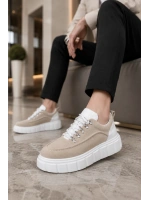 Duolc Bağcıklı Süet Erkek Günlük Rahat Taban Sneaker Ayakkabı - Krem