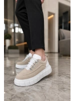 Duolc Bağcıklı Süet Erkek Günlük Rahat Taban Sneaker Ayakkabı - Krem