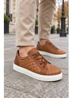 Egitserp Bağcıklı Cilt Kapitone Desenli Erkek Günlük Sneaker Ayakkabı - Taba