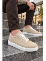 Etile Bağcıklı Süet Erkek Günlük Sneaker Ayakkabı - Krem