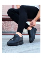 Tromto Bağcıklı Cilt Delikli Erkek Günlük Sneaker Ayakkabı - Siyah