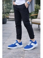 Lunex Erkek Bağcıklı Süet Günlük Spor Sneaker Ayakkabı - Mavi - Beyaz