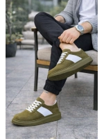 Lunex Erkek Bağcıklı Süet Günlük Spor Sneaker Ayakkabı - Haki - Beyaz