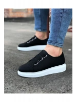 İtehe Cilt Erkek Bağcık Görünümlü Lastikli Günlük Sneaker Ayakkabı - Siyah Beyaz