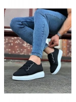 İtehe Cilt Erkek Bağcık Görünümlü Lastikli Günlük Sneaker Ayakkabı - Siyah Beyaz