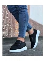 İtehe Cilt Erkek Bağcık Görünümlü Lastikli Günlük Sneaker Ayakkabı - Siyah Beyaz