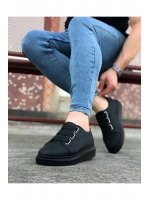 İtehe Cilt Erkek Bağcık Görünümlü Lastikli Günlük Sneaker Ayakkabı - Siyah