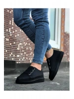İtehe Cilt Erkek Bağcık Görünümlü Lastikli Günlük Sneaker Ayakkabı - Siyah