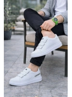 Egem Bağcıksız 3 Bantlı Lastikli Legend Cilt Erkek Günlük Sneaker Ayakkabı - Beyaz