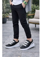 Mirox Erkek Bağcıksız 3 Bant Lastikli Günlük Sneaker Ayakkabı - Siyah Beyaz