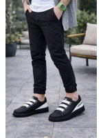 Mirox Erkek Bağcıksız 3 Bant Lastikli Günlük Sneaker Ayakkabı - Siyah Beyaz