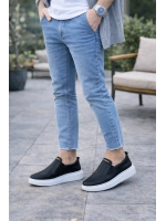 Eseenti Bağcıksız Erkek Günlük Cilt Spor Sneaker Ayakkabı - Siyah