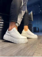 ARES Bağcıklı Cilt Erkek Günlük Sneaker Yüksek Taban Ayakkabı - Beyaz