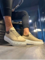 ARES Bağcıklı Süet Erkek Günlük Sneaker Yüksek Taban Ayakkabı - Krem