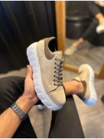 ARES Bağcıklı Süet Erkek Günlük Sneaker Yüksek Taban Ayakkabı - Krem