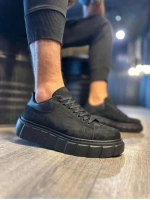 ARES Bağcıklı Süet Erkek Günlük Sneaker Yüksek Taban Ayakkabı - Siyah