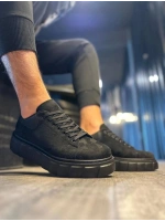 ARES Bağcıklı Süet Erkek Günlük Sneaker Yüksek Taban Ayakkabı - Siyah