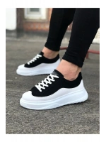 Rovero Erkek Bağcıklı Cilt Günlük Sneaker Ayakkabı – Siyah Beyaz