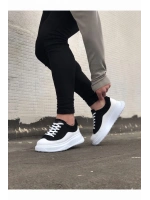 Rovero Erkek Bağcıklı Cilt Günlük Sneaker Ayakkabı – Siyah Beyaz