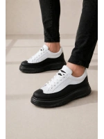 Ventoy Erkek Bağcıklı Cilt Günlük Sneaker Ayakkabı – Beyaz Siyah