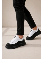 Ventoy Erkek Bağcıklı Cilt Günlük Sneaker Ayakkabı – Beyaz Siyah