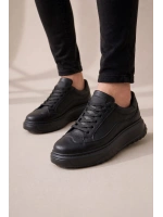 Ventoy Erkek Bağcıklı Cilt Günlük Sneaker Ayakkabı – Siyah