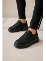 Ventoy Erkek Bağcıklı Cilt Günlük Sneaker Ayakkabı – Siyah
