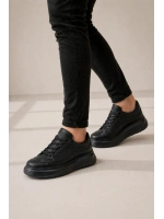 Ventoy Erkek Bağcıklı Cilt Günlük Sneaker Ayakkabı – Siyah