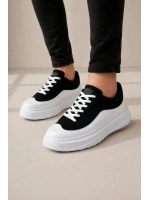 Ventoy Erkek Bağcıklı Cilt Günlük Sneaker Ayakkabı – Siyah Beyaz