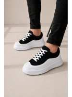 Ventoy Erkek Bağcıklı Cilt Günlük Sneaker Ayakkabı – Siyah Beyaz