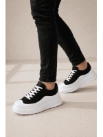 Ventoy Erkek Bağcıklı Cilt Günlük Sneaker Ayakkabı – Siyah Beyaz