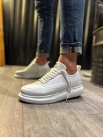 Meverk Cilt Erkek Sneaker Ayakkabı – Kalın Taban Günlük Beyaz