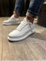 Meverk Cilt Erkek Sneaker Ayakkabı – Kalın Taban Günlük Beyaz