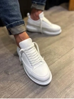 Meverk Cilt Erkek Sneaker Ayakkabı – Kalın Taban Günlük Beyaz