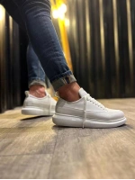Meverk Cilt Erkek Sneaker Ayakkabı – Kalın Taban Günlük Beyaz