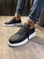 Meverk Cilt Erkek Sneaker Ayakkabı – Kalın Taban Günlük Siyah