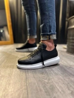 Meverk Cilt Erkek Sneaker Ayakkabı – Kalın Taban Günlük Siyah
