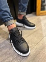 Meverk Cilt Erkek Sneaker Ayakkabı – Kalın Taban Günlük Siyah