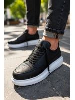 Meverk Cilt Erkek Sneaker Ayakkabı – Kalın Taban Günlük Siyah
