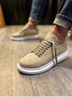 Meverk Süet Erkek Sneaker Ayakkabı – Kalın Taban Günlük Krem