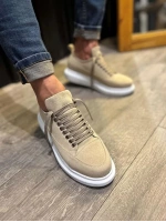 Meverk Süet Erkek Sneaker Ayakkabı – Kalın Taban Günlük Krem